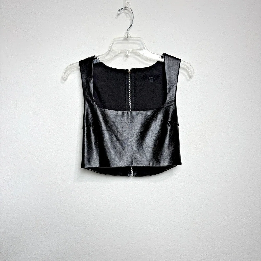 H:OURS Kida Biker Faux Leather Crop Top Black Streetwear‎ Grunge Women S